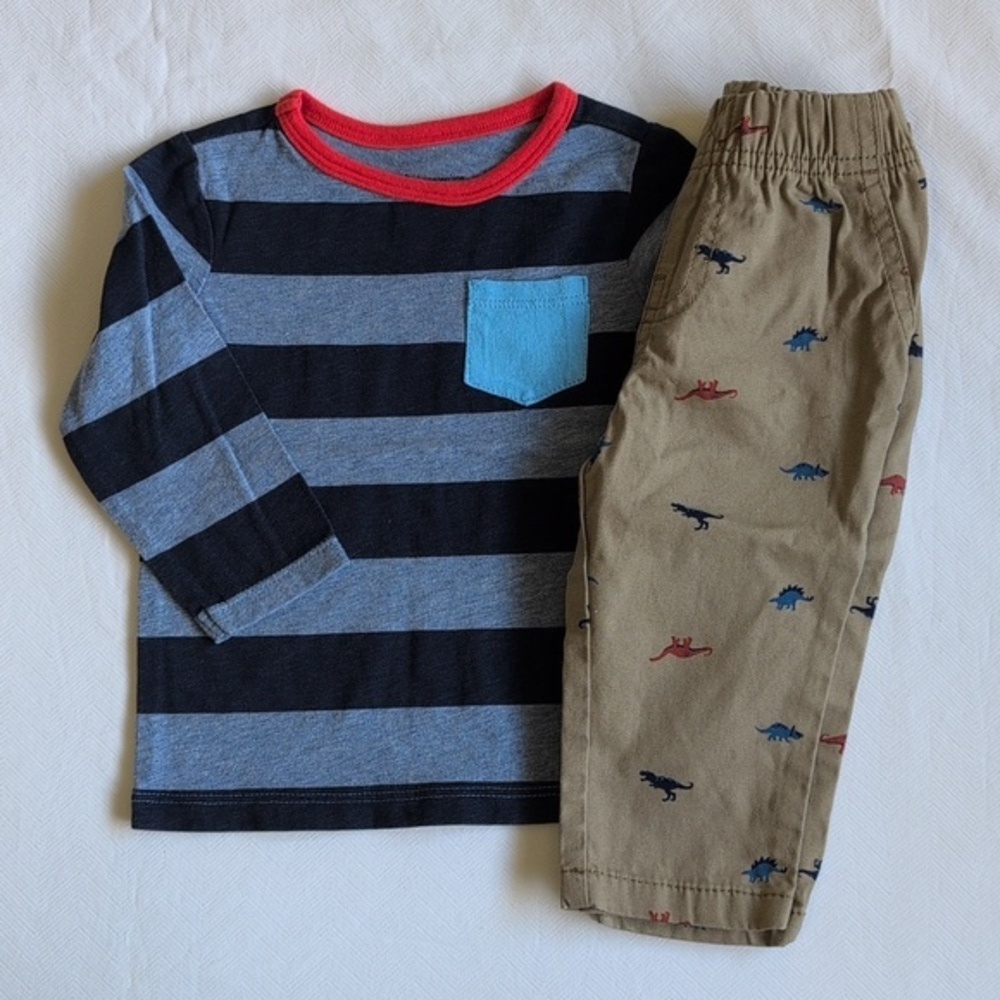 mixed brands stripes & dinos casual outfit set 9 months baby boy